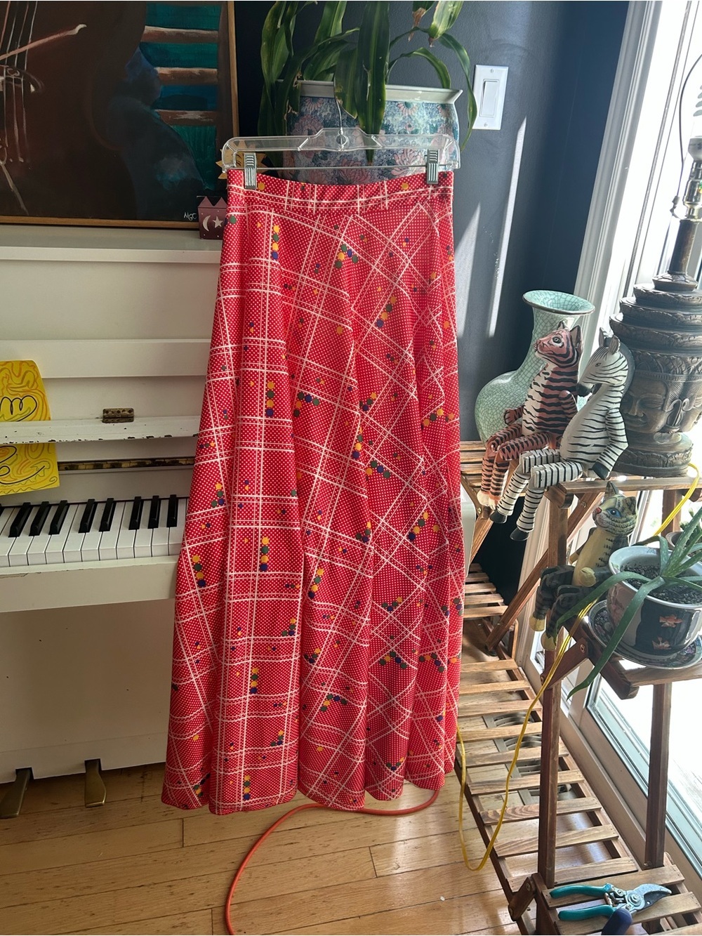 Vintage Pertini Montreal Red Maxi Skirt Geometric Print Made in Canada S - Picture 5 of 11